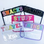Chenille Letter Clear Zippered Pouch Bags
