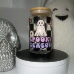 Spooky Season- Checkered, Ghost, Flowers Glass Cup