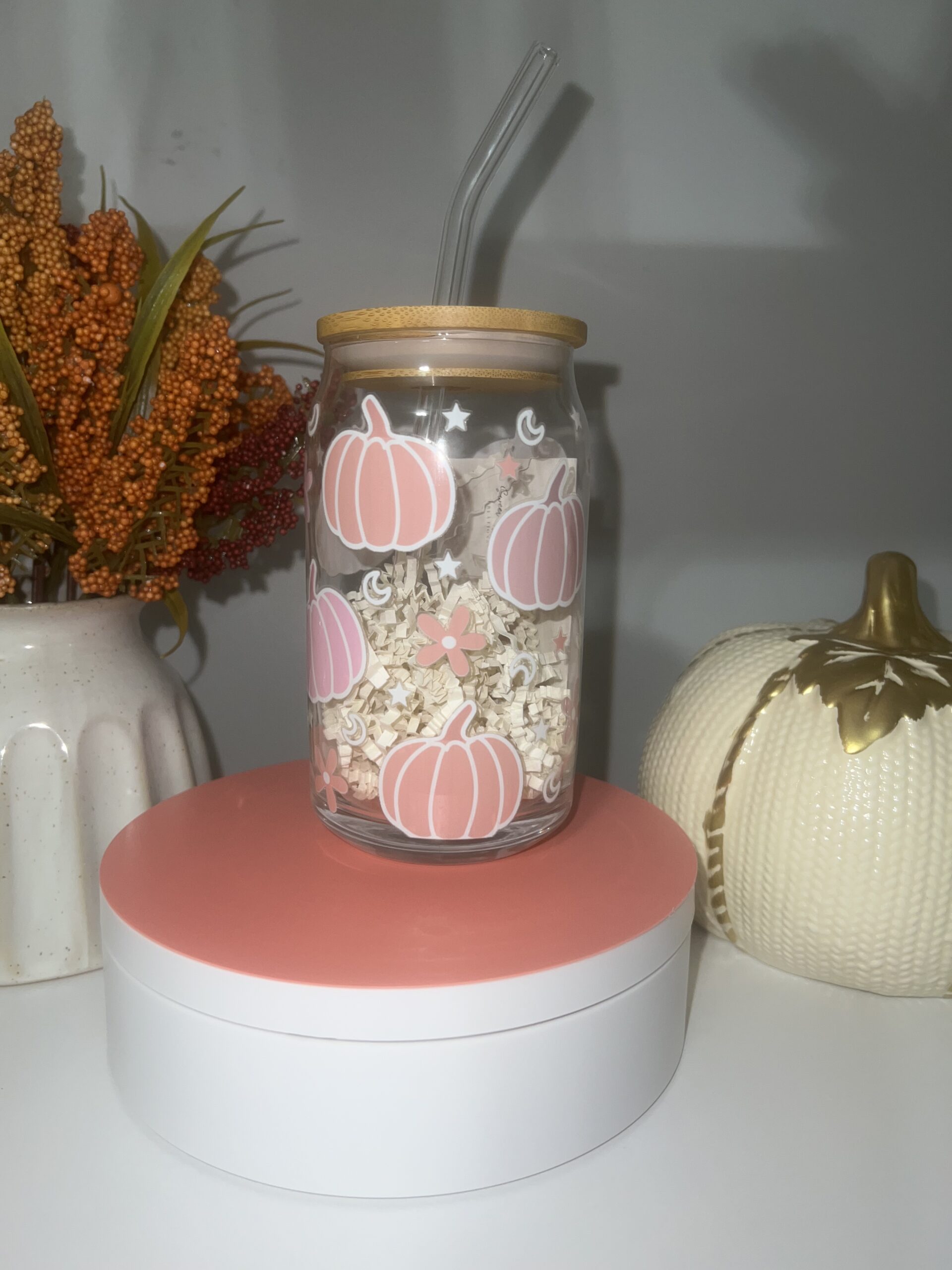 IMG_5348 Pink Pumpkin Glass Cup - Image 1