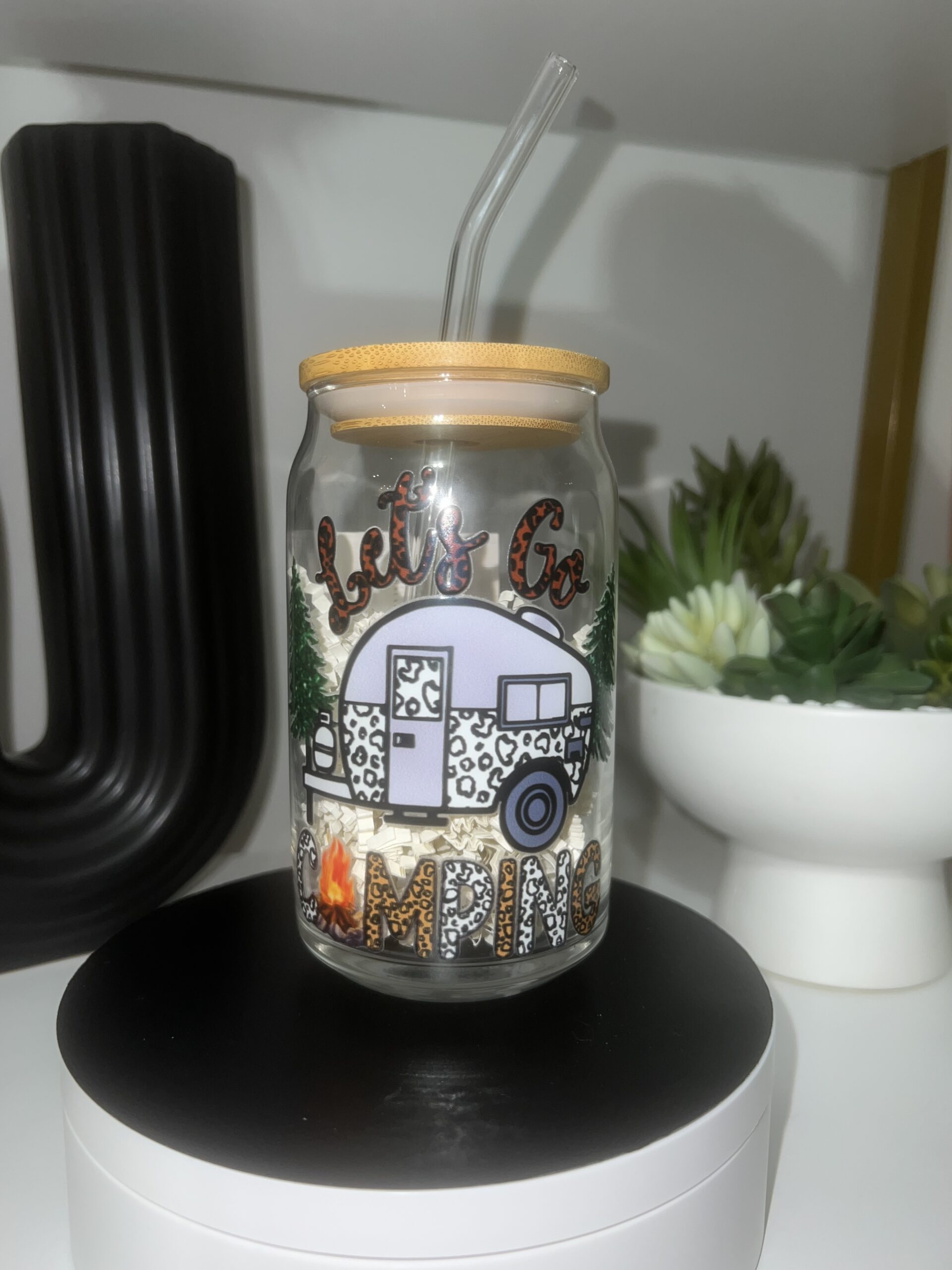 IMG_5439 Let's Go Camping Glass Cup - Image 1