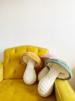 Crochet Mushroom Pillow - Hand crocheted - Mustard Yellow - Shroom - Image 2