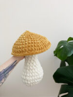 Crochet Mushroom Pillow - Hand crocheted - Mustard Yellow - Shroom