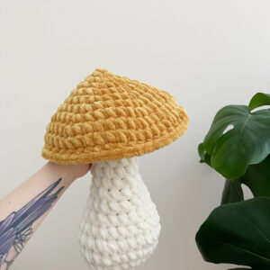 Crochet Mushroom Pillow - Hand crocheted - Mustard Yellow - Shroom