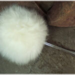 Silver Long Handled Powder Puff, Handmade with Opulent Sheepskin Applicator, Extra Large Size