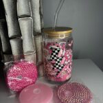 Pink Santa Graphic Glass Cup
