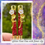 Gold Glitter Float Pen with Flower Clip