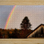 Morning Rainbow Over Barn High Gloss Jigsaw Puzzle