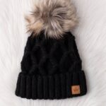 Black Cable Knit Pom Beanie